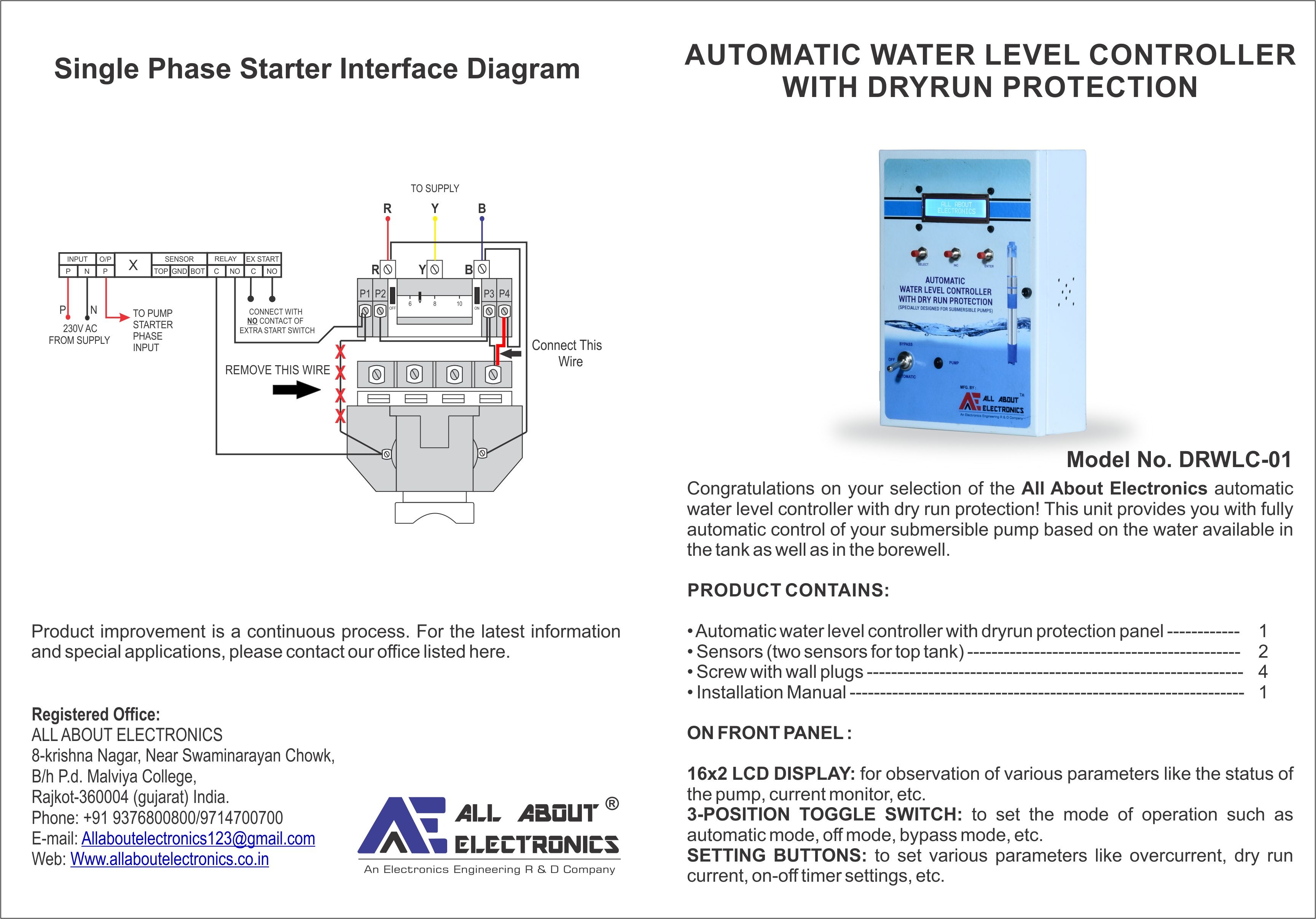 DRWLC-01 1-Phase Automatic Water Level Controller With Dry Run Protection